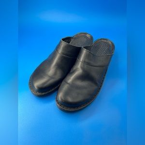 JOSEF SIEBEL Black Leather Mule Clog Slip On Shoes, Women’s Sz 41 10-10.5